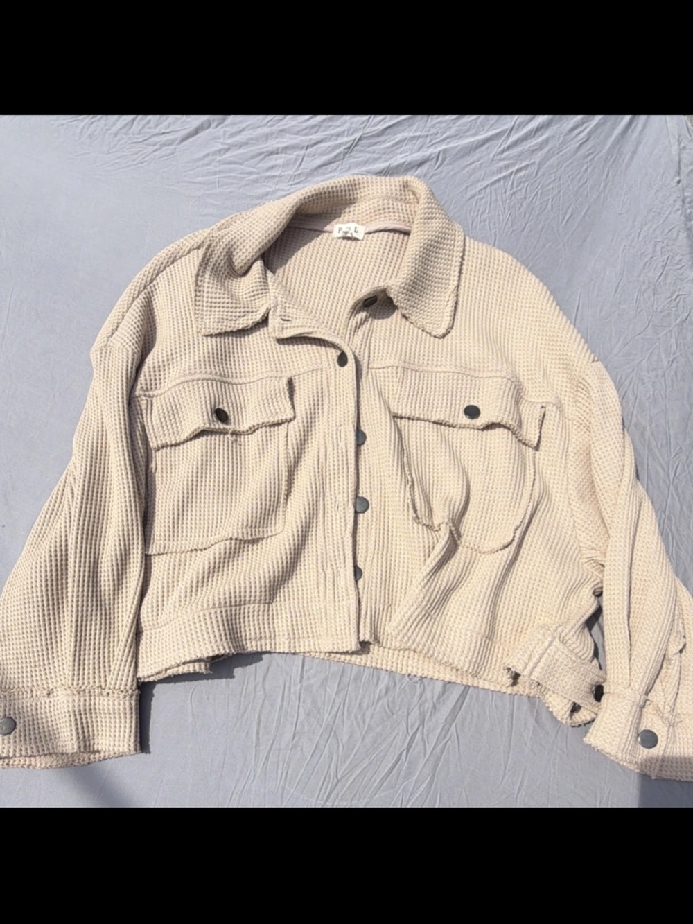 Waffle Knit Cropped Shacket - Cream
